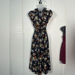 Jill Jill Stuart Navy Floral Midi Dress Size 6 EUC
